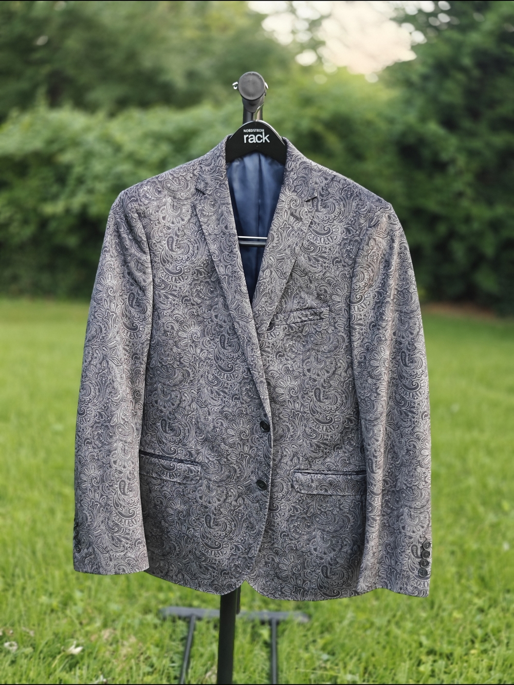 Paisley Notch-Lapel Sport Coat - Gray & Blue - "New York Cut" Stretch Modern Fit